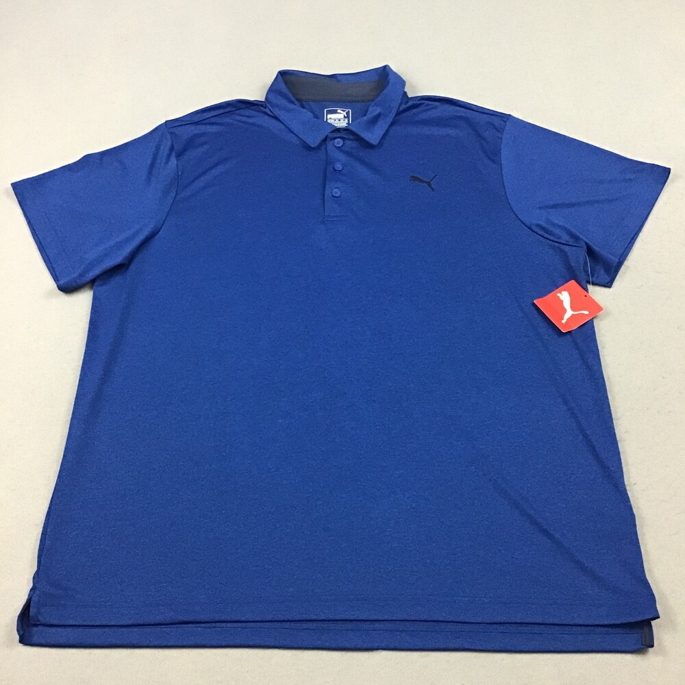 Puma Shirt Men 2XL Blue Solid Club House Polo Short Sleeve Golf Logo XXL